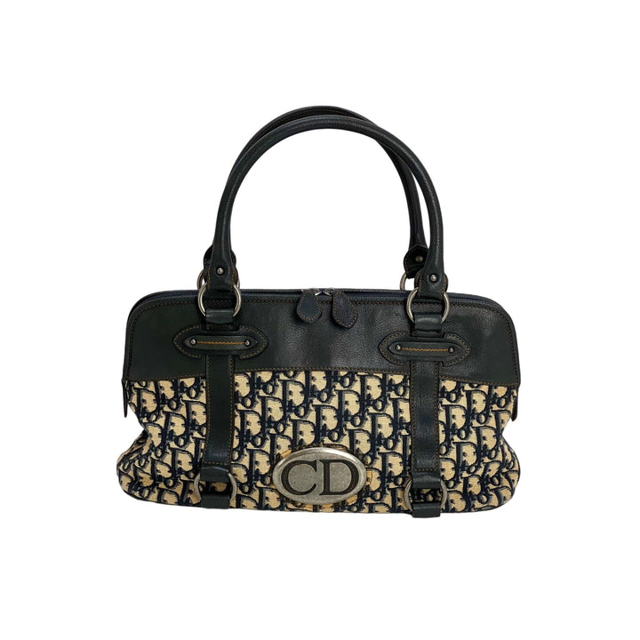 Luxury bags: CHRISTIAN DIOR Monogram Trotter CD Blue Canvas Hand Bag with double leather handles and zip closure.