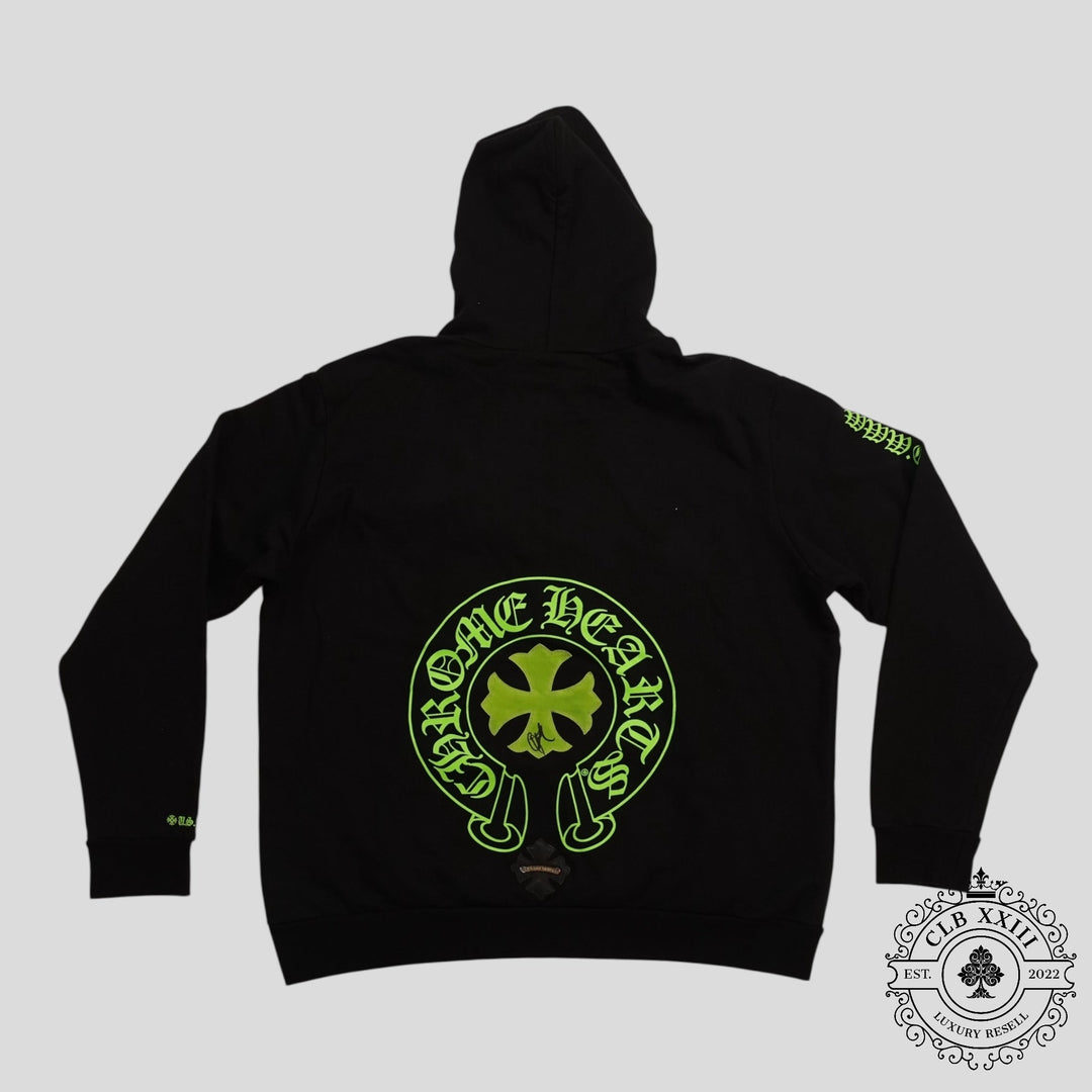 Chrome Hearts Signed Leather Cross Patch Horseshoe Logo Hoodie in Black/Green
