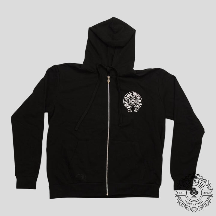 CHROME HEARTS MIAMI EXCLUSIVE HORSESHOE LOGO ZIP-UP HOODIE - BLACK