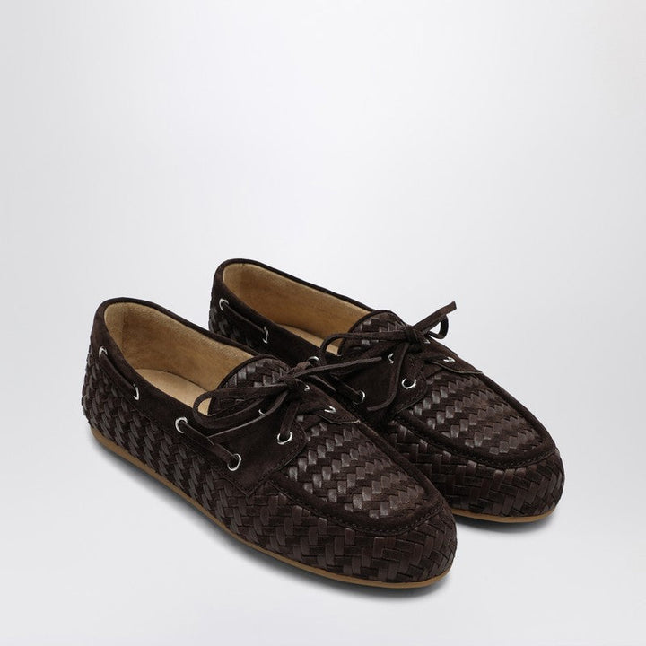 Miu Miu Brown Leather And Suede Woven Moccasins Women