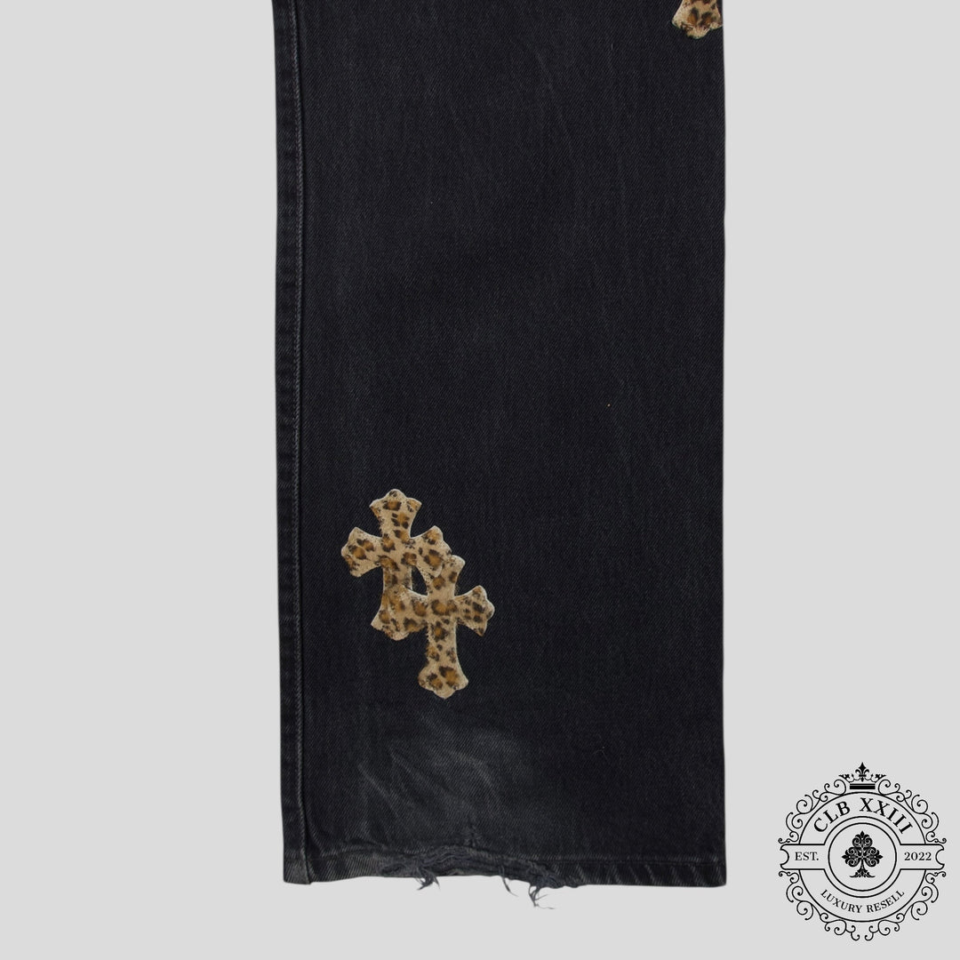 Chrome Hearts Leopard Cross Patch Jeans in Black