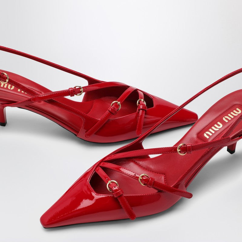 Miu Miu Red Patent Leather Slingback Décolleté With Buckles Women
