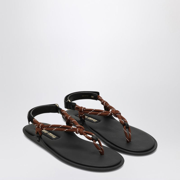 Miu Miu Tobacco-Coloured Riviere Sandal In Rope And Leather Women