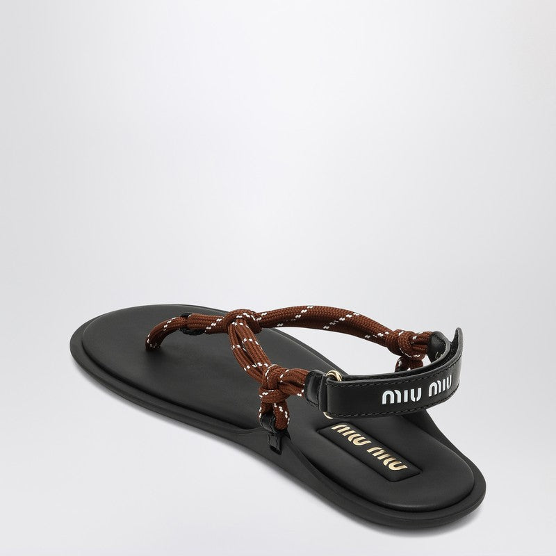 Miu Miu Tobacco-Coloured Riviere Sandal In Rope And Leather Women