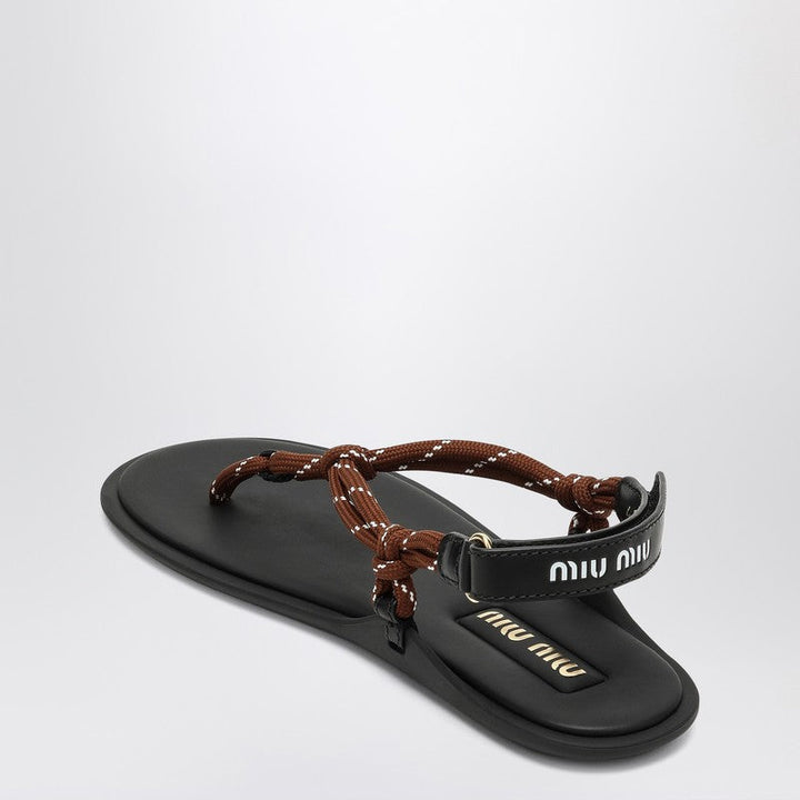 Miu Miu Tobacco-Coloured Riviere Sandal In Rope And Leather Women