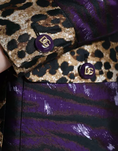 Dolce & Gabbana PURPLE LAMÉ JACQUARD TIGER PRINT COAT JACKET