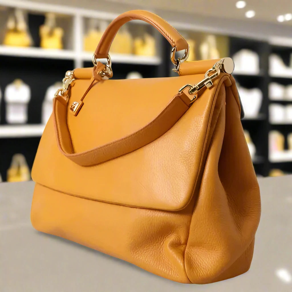 Dolce & Gabbana YELLOW LEATHER HAND SHOULDER PURSE SATCHEL SICILY BAG