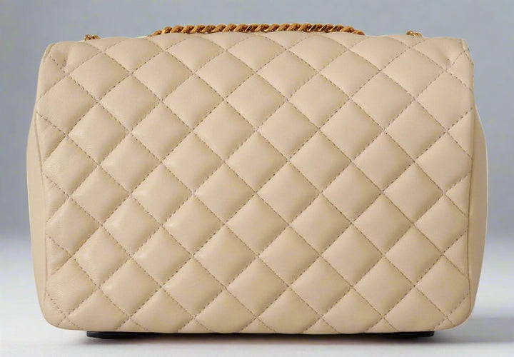VERSACE diamond quilted White Nappa Leather Shoulder Bag