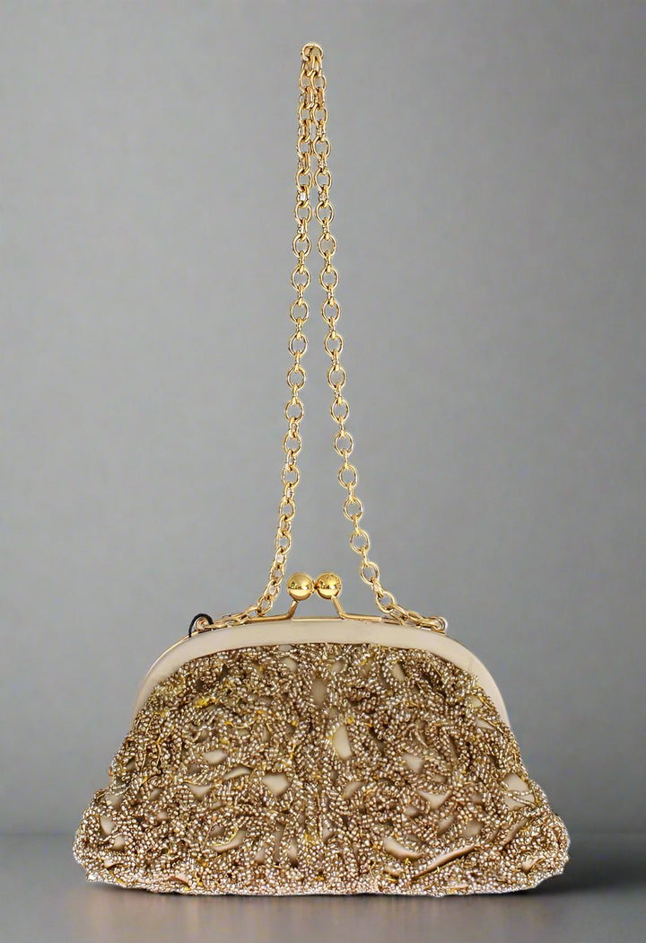 DOLCE & GABBANA Glimmering Gold Sequined Evening Clutch