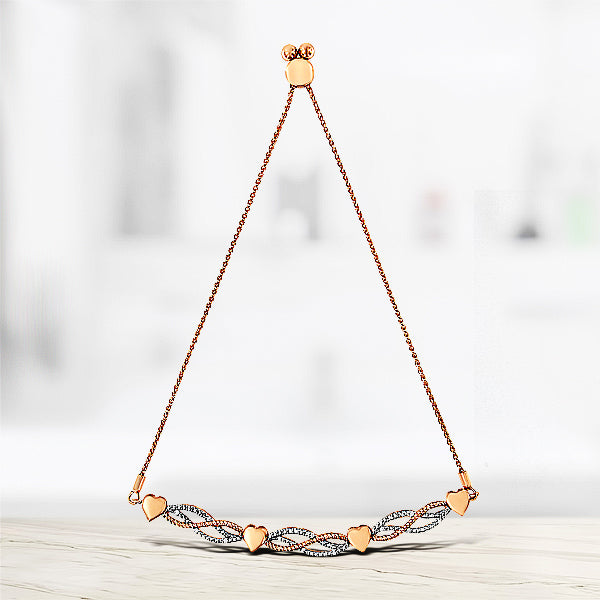 14K Rose Gold Plated .925 Sterling Silver Diamond Accent Layered Infinity Link and Heart Adjustable 4â€-10â€ Adjustable Bolo Bracelet (I-J Color, I3 Clarity)