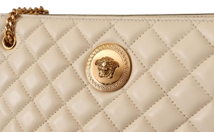 Bolso tote elegante de piel napa acolchada color blanco de VERSACE