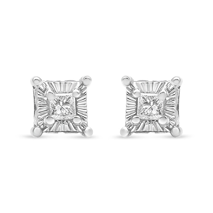 .925 Sterling Silver 1/4 Cttw Miracle Set Princess-Cut Diamond Solitaire Stud Earrings with Hidden Halo (I-J Color, SI2-I1 Clarity)
