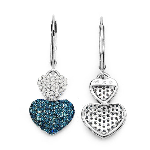 0.94 Carat Genuine Blue Diamond &amp; White Diamond .925 Sterling Silver Earrings