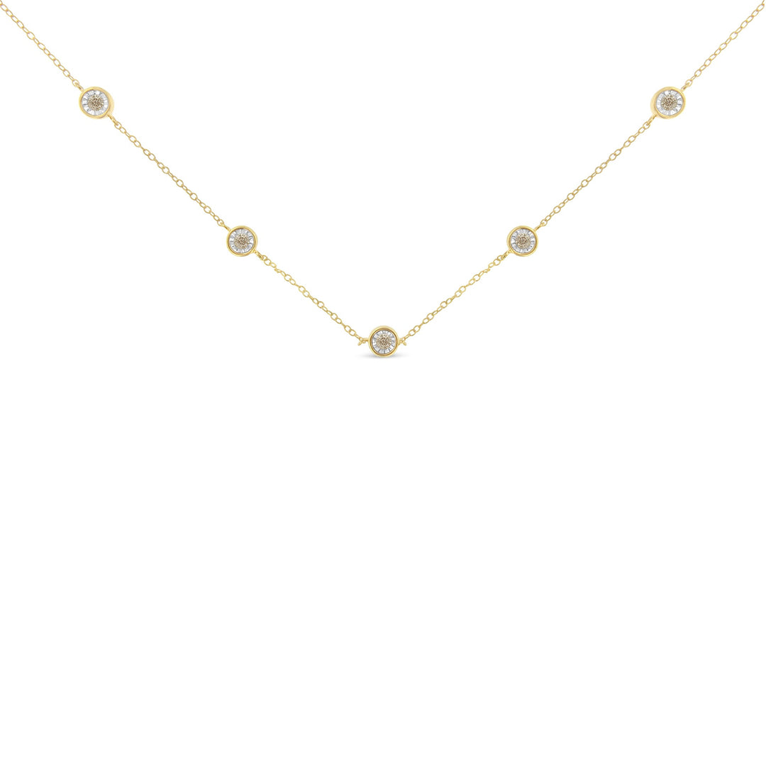 Yellow Color Plated Sterling Silver Diamond Station Necklace (1/2 cttw, K-L Color, I2-I3 Clarity)