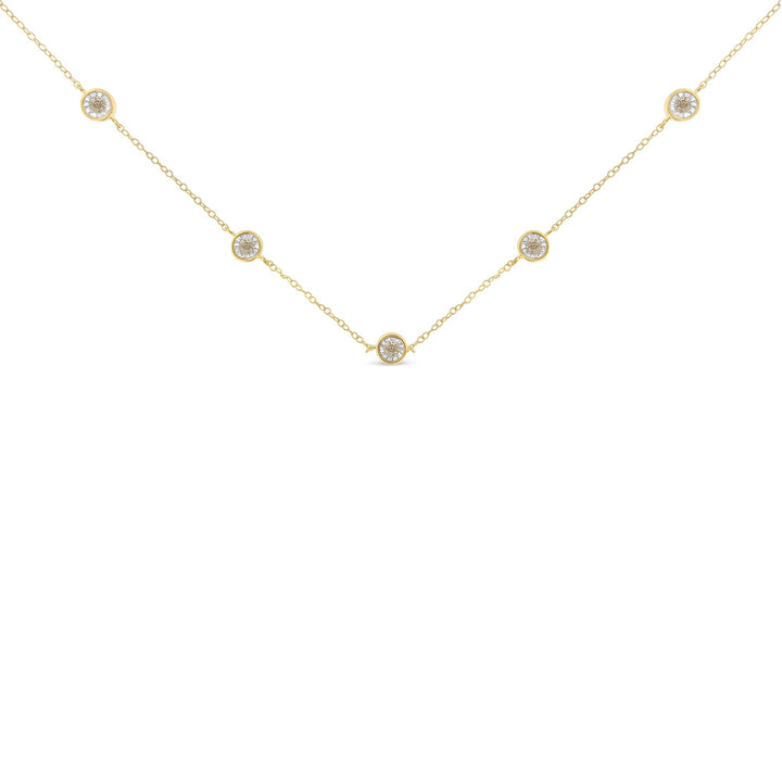 Yellow Color Plated Sterling Silver Diamond Station Necklace (1/2 cttw, K-L Color, I2-I3 Clarity)