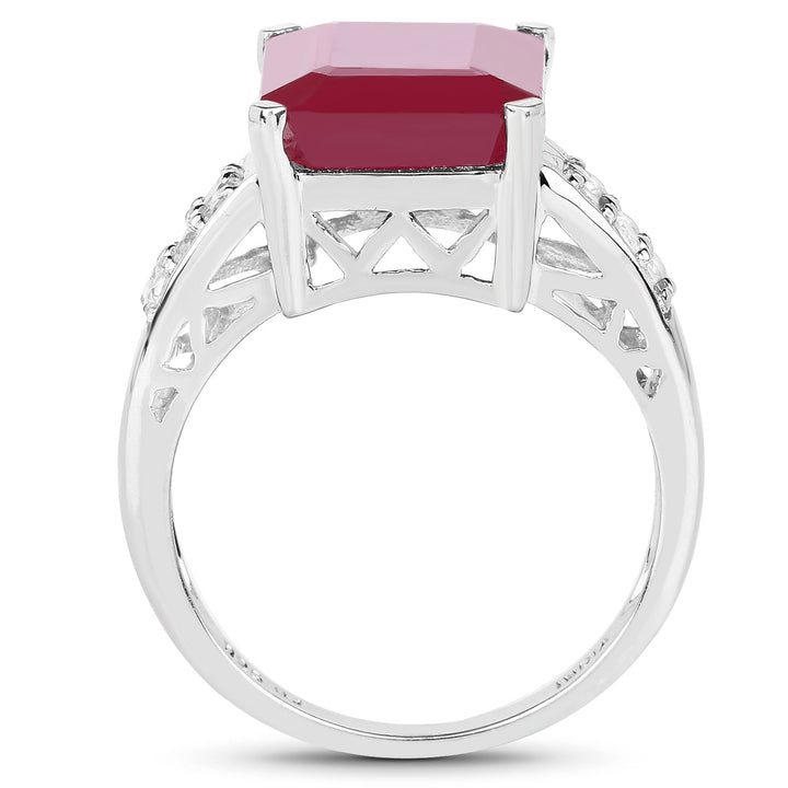 7.26 Carat Glass Filled Ruby and White Topaz .925 Sterling Silver Ring