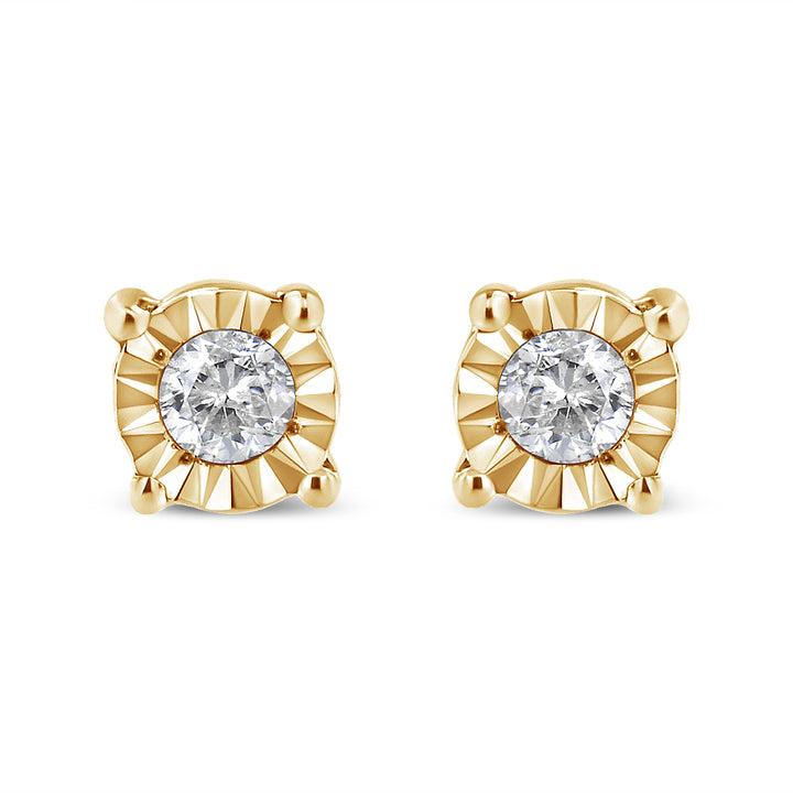 10K Yellow Gold Plated .925 Sterling Silver 1/10 Cttw Round Brilliant-Cut Diamond Miracle-Set Stud Earrings (J-K Color, I3 Clarity)