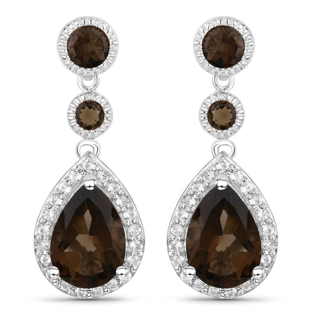 7.34 Carat Genuine Smoky Quartz and White Topaz .925 Sterling Silver Earrings