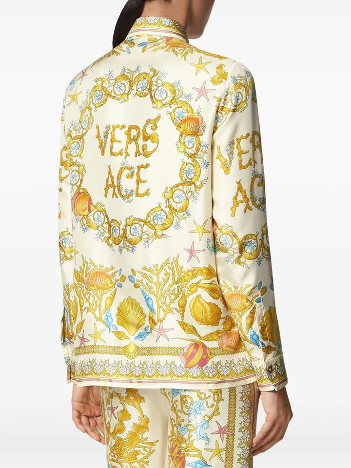 Versace Women Formal Shirt `Underwater Barocco Foulard` On Silk Twill