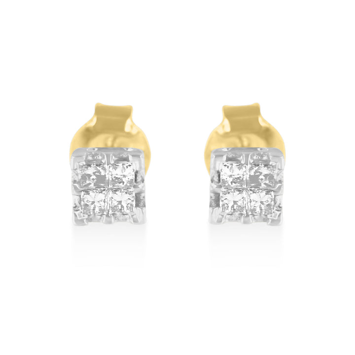 10k Yellow Gold Princess Diamond Quad Stud Earrings (1/4 cttw, J-K Color, I2-I3 Clarity)