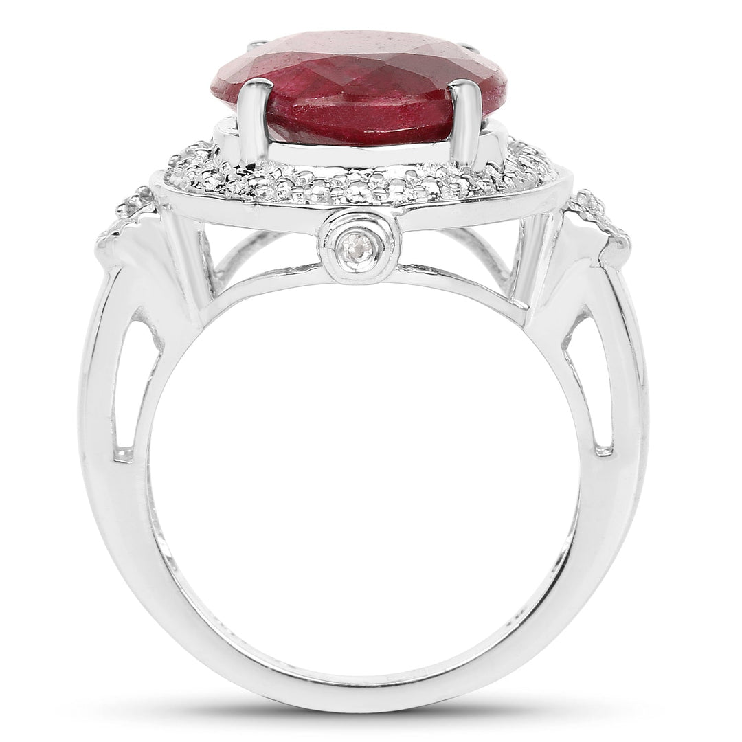 8.64 Carat Dyed Ruby & White Topaz .925 Sterling Silver Ring