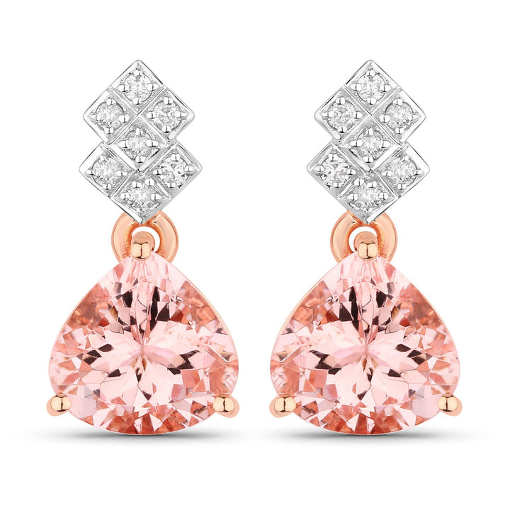 3.31 Carat Genuine Morganite and White Diamond 14K Rose Gold Earrings