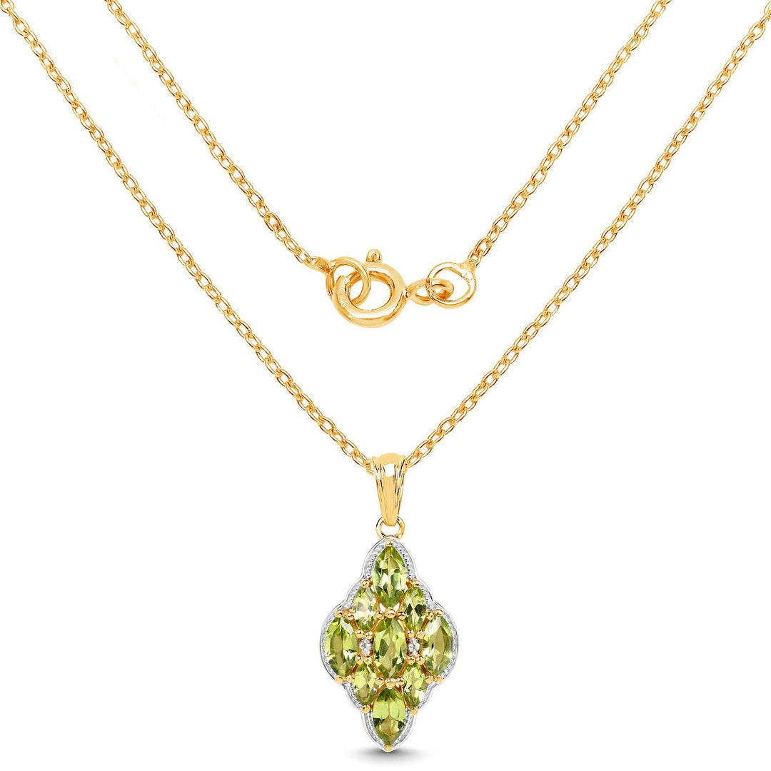 14K Yellow Gold Plated 4.02 Carat Genuine Peridot &amp; White Topaz .925 Sterling Silver Pendant