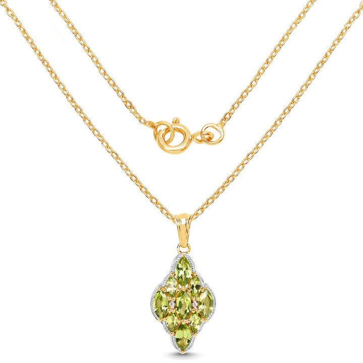 14K Yellow Gold Plated 4.02 Carat Genuine Peridot &amp; White Topaz .925 Sterling Silver Pendant