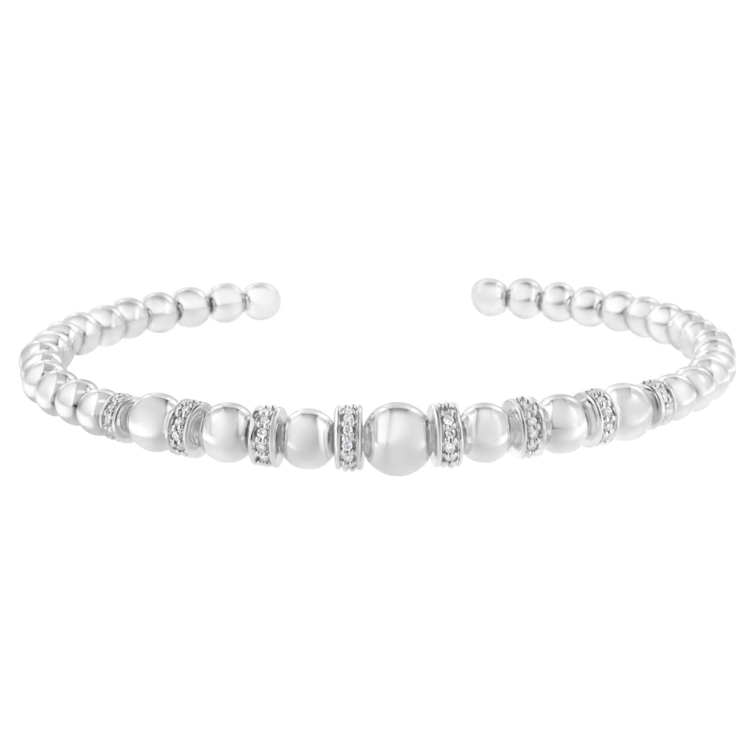 .925 Sterling Silver 1/4 Cttw Diamond Rondelle Graduated Ball Bead Cuff Bangle Bracelet (I-J color, I2-I3 clarity) - Fits wrists up to 7 1/2 inches