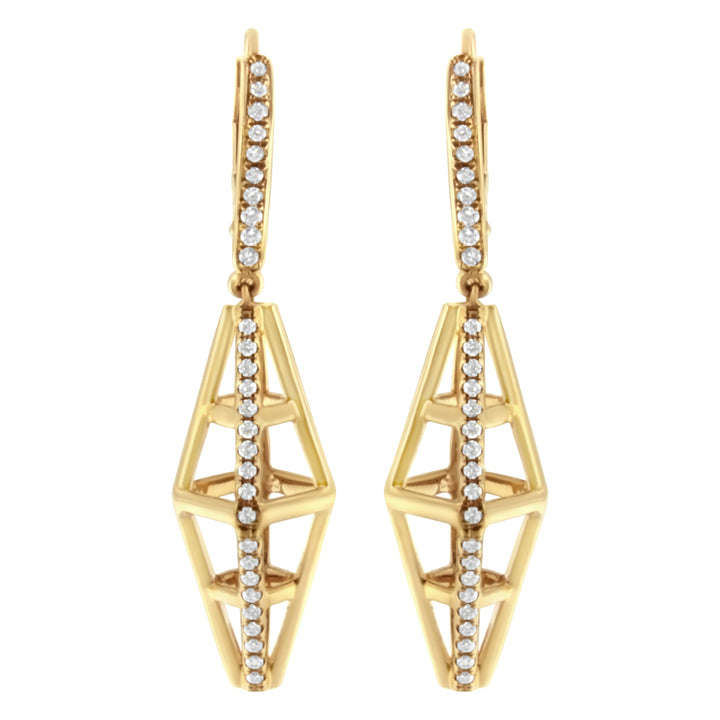 14K Yellow Gold 5/8 Cttw Diamond Geometrical Pillar Drop and Dangle Earrings (G-H Color, SI1-SI2 Clarity)