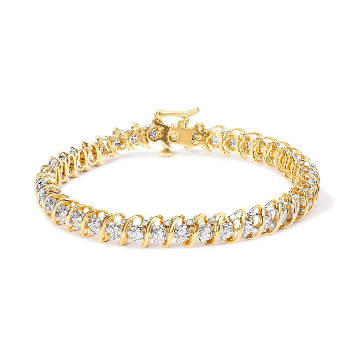 18K Yellow Gold 4.0 Cttw Round-Cut Diamond S-Link 7" Inch Tennis Bracelet (I-J Color, SI1-SI2 Clarity)