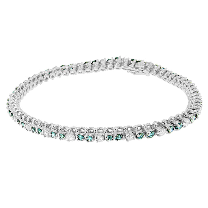 14K White Gold 4 5/8 Cttw Alternating White and Blue Diamond Martini Set Tennis Bracelet (H-I Color, I1-I2 Clarity) - 7" Inches