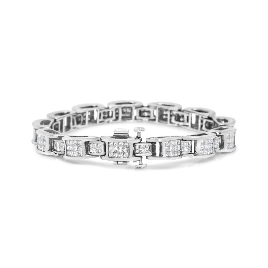 14K White Gold 5.0 Cttw Princess Cut Diamond Invisible Set Alternating Size D Shaped Links Tennis Bracelet (H-I Color, SI2-I1 Clarity) - 7â€