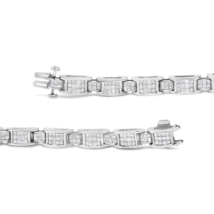 14K White Gold 5.0 Cttw Princess Cut Diamond Invisible Set Alternating Size D Shaped Links Tennis Bracelet (H-I Color, SI2-I1 Clarity) - 7â€