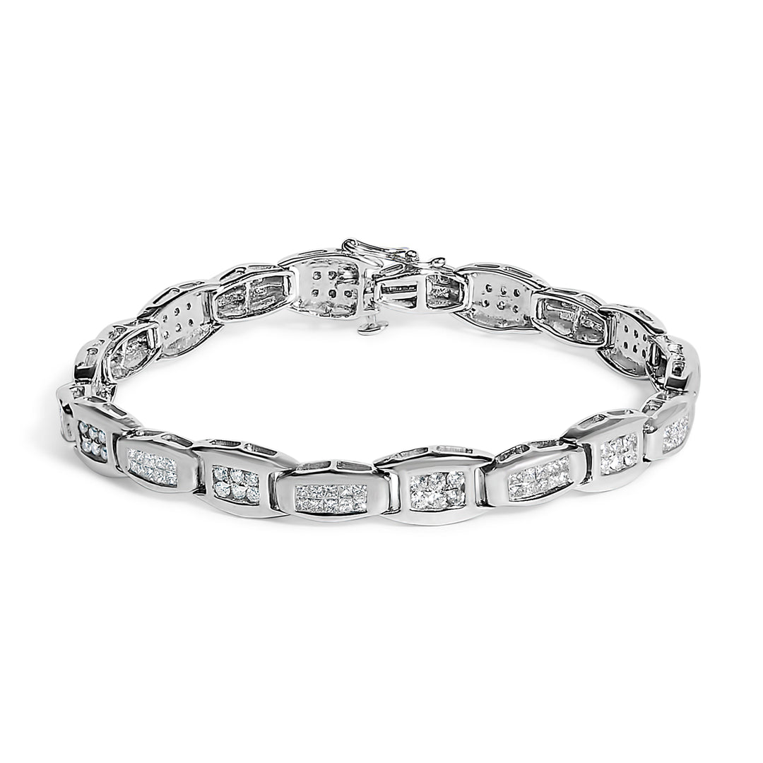 14K White Gold 2-1/2 Cttw Round-Brilliant &amp; Baguette Cut Diamond 7" Alternating Flared Links Tennis Bracelet (H-I Color, SI1-SI2 Clarity)