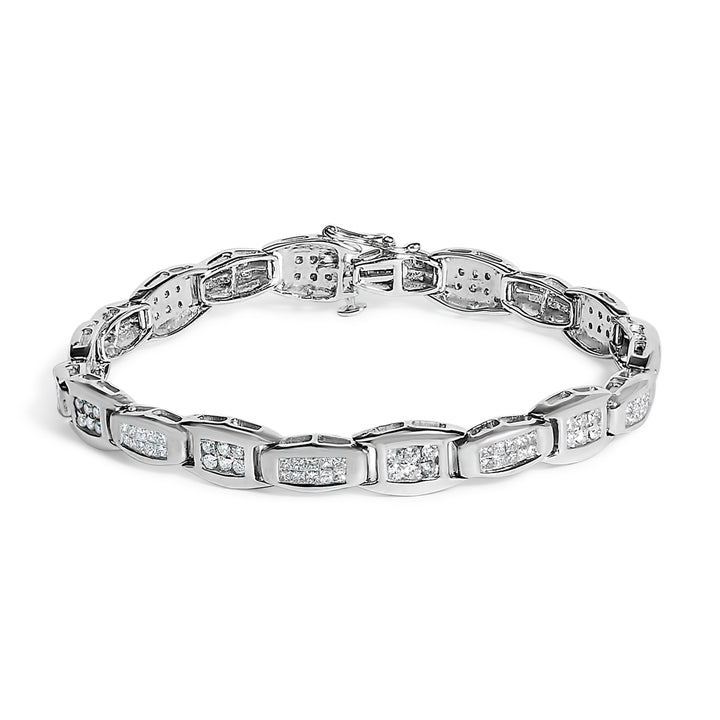 14K White Gold 2-1/2 Cttw Round-Brilliant &amp; Baguette Cut Diamond 7" Alternating Flared Links Tennis Bracelet (H-I Color, SI1-SI2 Clarity)