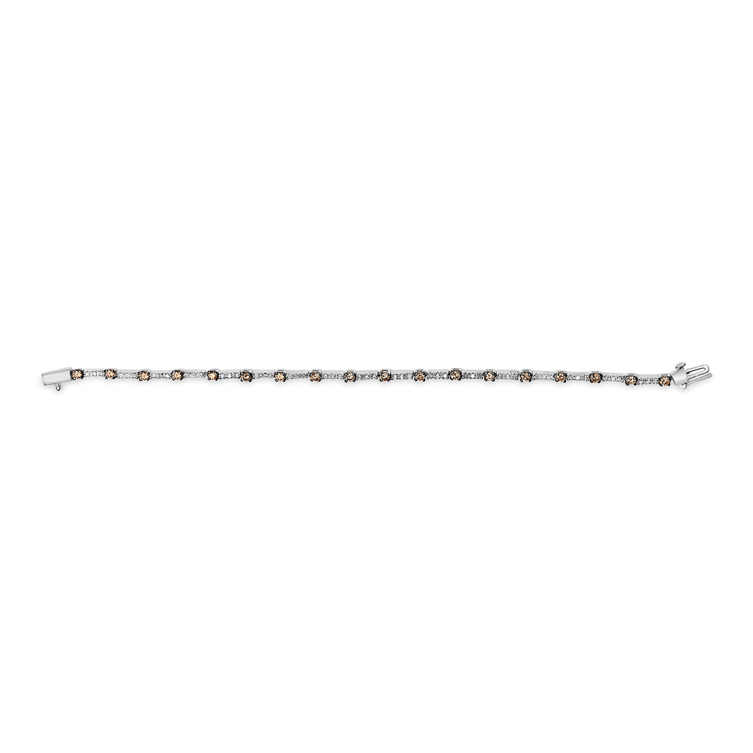 14k White Gold 2 1/4 Cttw Champagne Diamond Bar Link 7" Bracelet (Champagne Color, I1-I2 Clarity)