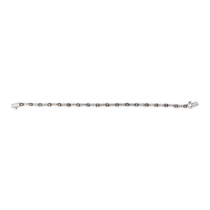 14k White Gold 2 1/4 Cttw Champagne Diamond Bar Link 7" Bracelet (Champagne Color, I1-I2 Clarity)
