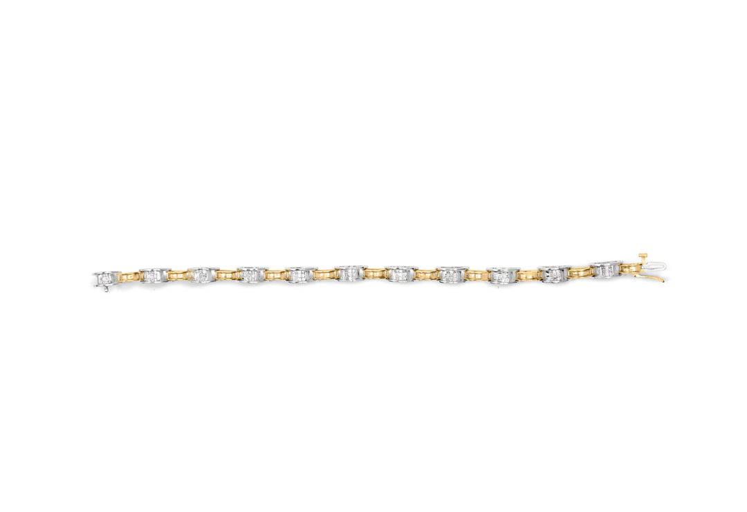 14K Two-Tone Gold 1.00 Cttw Princess-Cut Diamond Chain Link 7" Bracelet (H-I Color, SI1-SI2 Clarity)