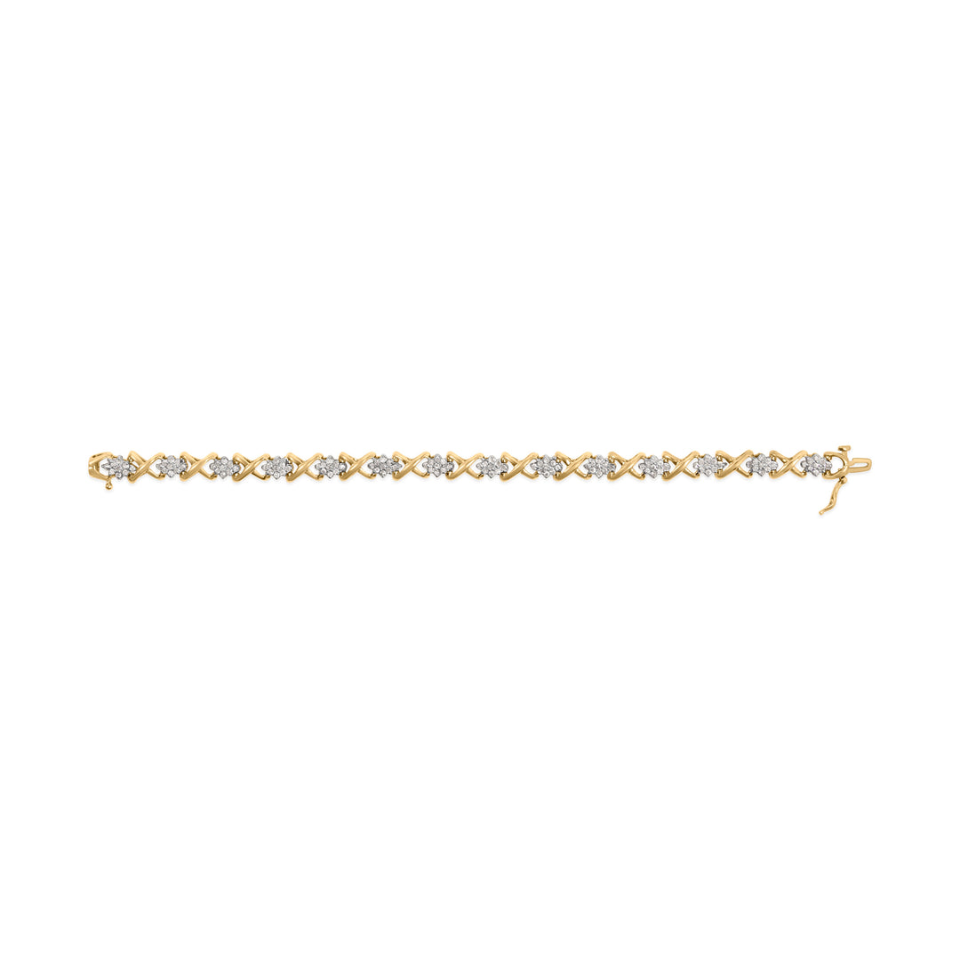 10k Yellow Gold 2.00 Cttw Diamond Cluster and Alternating "X" Link Bracelet (I-J Color, I3 Clarity) - 7"
