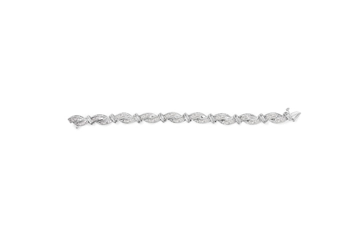 14K White Gold 4.0 Cttw Invisble Set Princess-Cut Diamond Wave Style Link Bracelet (H-I Color, SI2-I1 Clarity) - 7"