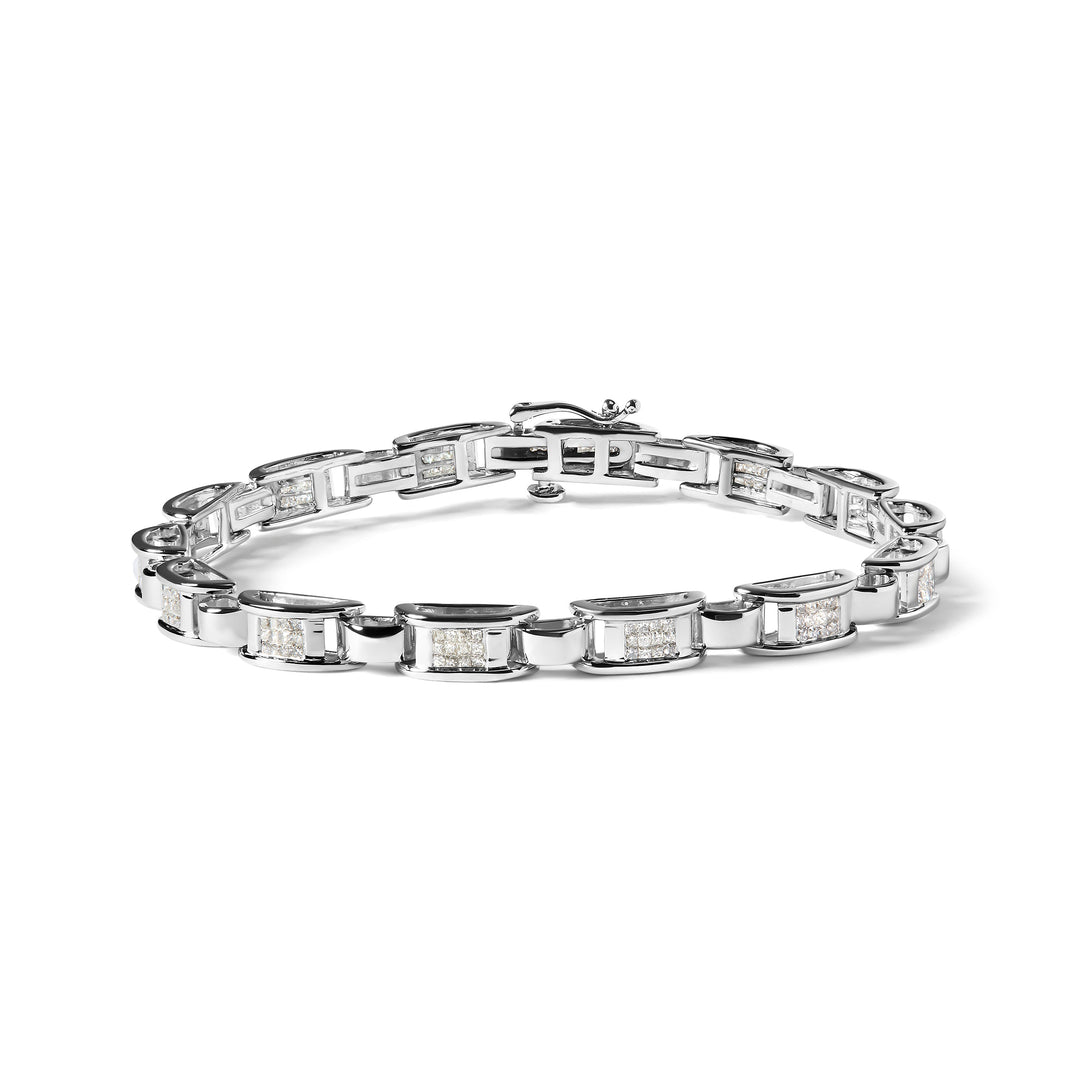 14K White Gold 1.00 Cttw Princess-Cut Diamond Link Bracelet (I-J Color, I1-I2 Clarity) - Size 7.25