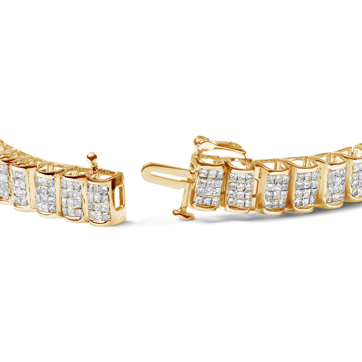 14K Yellow Gold 5.0 Cttw Invisible Set Princess-cut Diamond Buckle Link Tennis Bracelet (H-I Color, SI2-I1 Clarity) - Size 7.25"