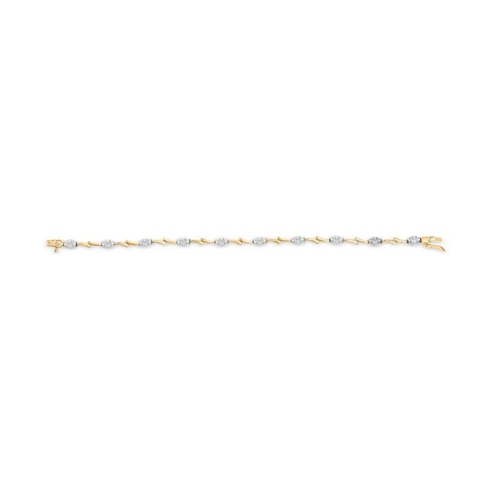 10K White and Yellow Gold 1.00 Cttw Diamond Oval Shaped Cluster Link  Bracelet (I-J Color, SI2-I1 Clarity) - 7" Inches