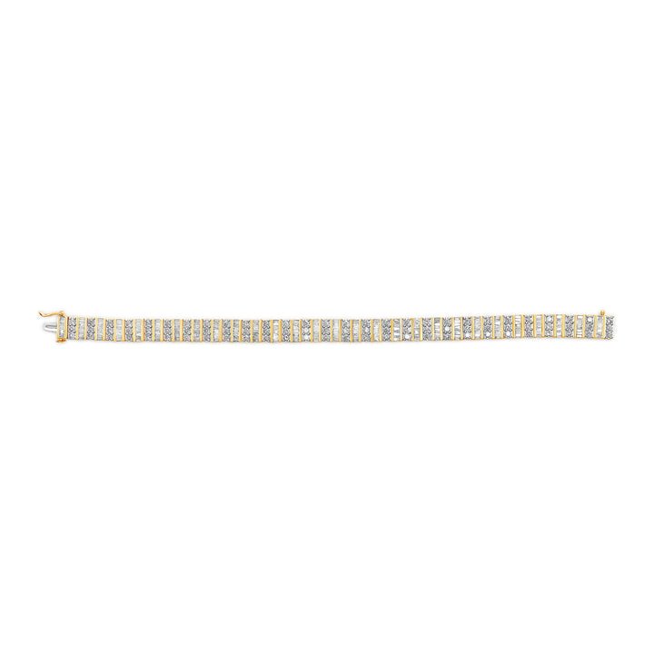 14K Yellow Gold 5.50 Cttw Round and Baguette Diamond Link Bracelet