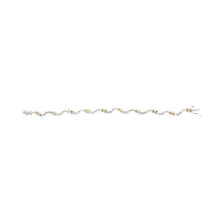 10K Two-Tone 2.00 Cttw Diamond "X" and Wave Link Bracelet (H-I Color, I1-I2 Clarity) - 7" Inches