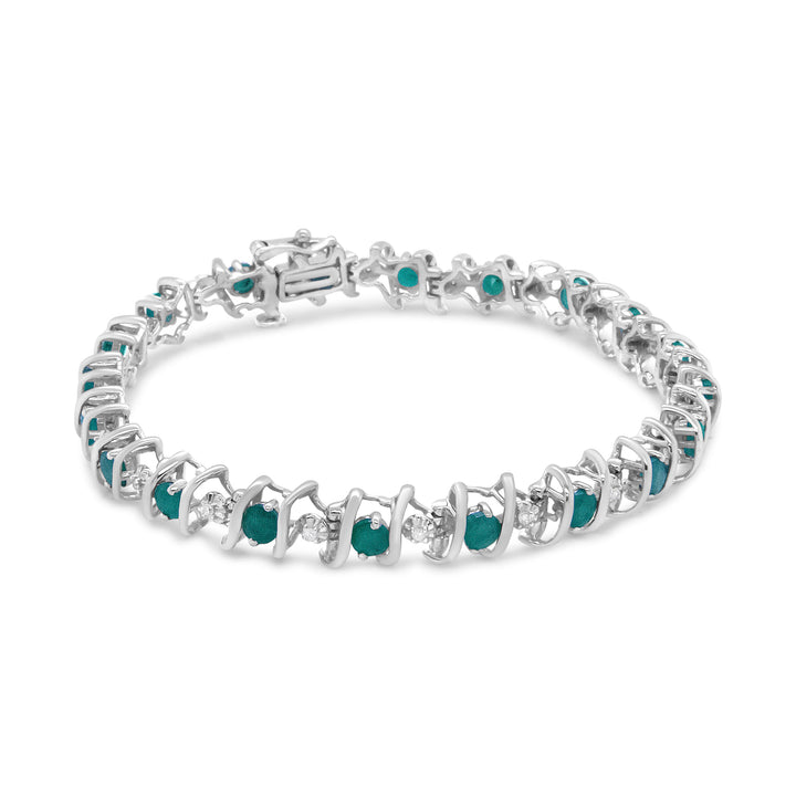 .925 Sterling Silver, Lab-Grown Gemstone and 4 Cttw Round Diamond Tennis Bracelet (H-I Color, I1-I2 Clarity) - Created Blue Sapphire, September Birthstone