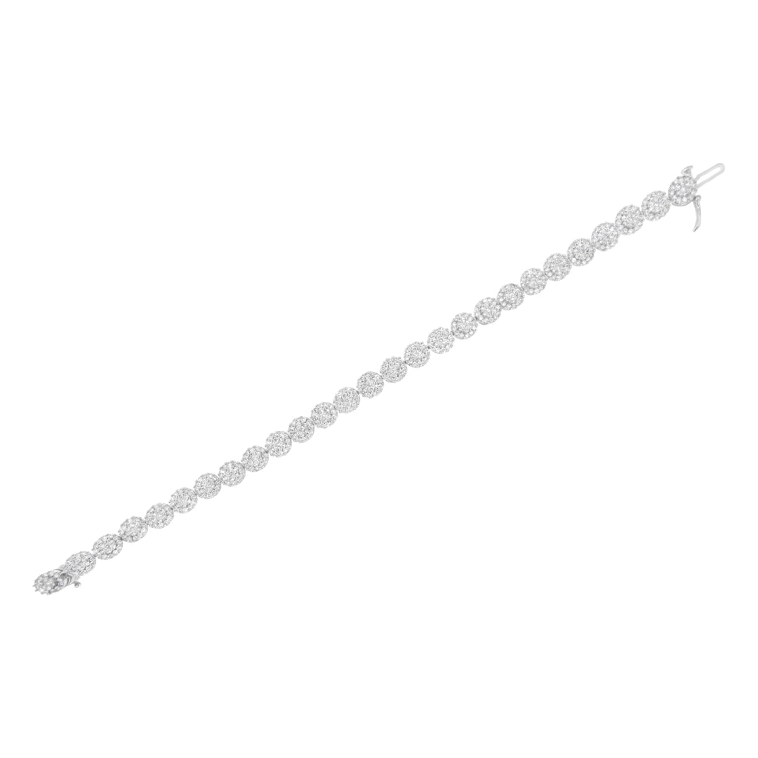 14K White Gold 3-3/4 Cttw Round-Brilliant Cut Diamond 7-1/4" Round Cluster Links Tennis Bracelet (I-J Color, SI2-I1 Clarity)