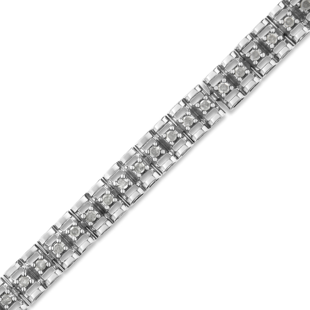 .925 Sterling Silver 1.0 Cttw Rose Cut Diamond Double-Link 7" Tennis Bracelet (I-J Color, I3 Clarity)