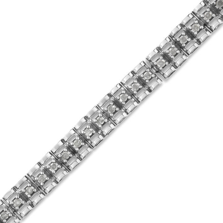.925 Sterling Silver 1.0 Cttw Rose Cut Diamond Double-Link 7" Tennis Bracelet (I-J Color, I3 Clarity)